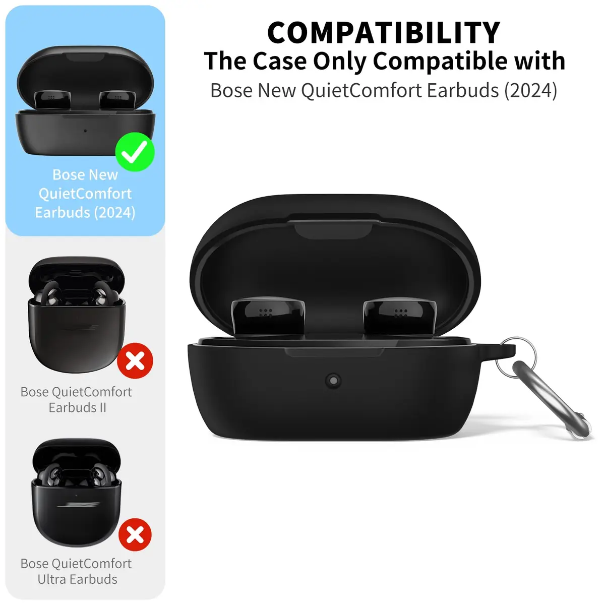 Nimuw for Bose QuietComfort Earbuds (2024) Silicone Case Cover, Black | Shockproof & Skin-Friendly - view 2