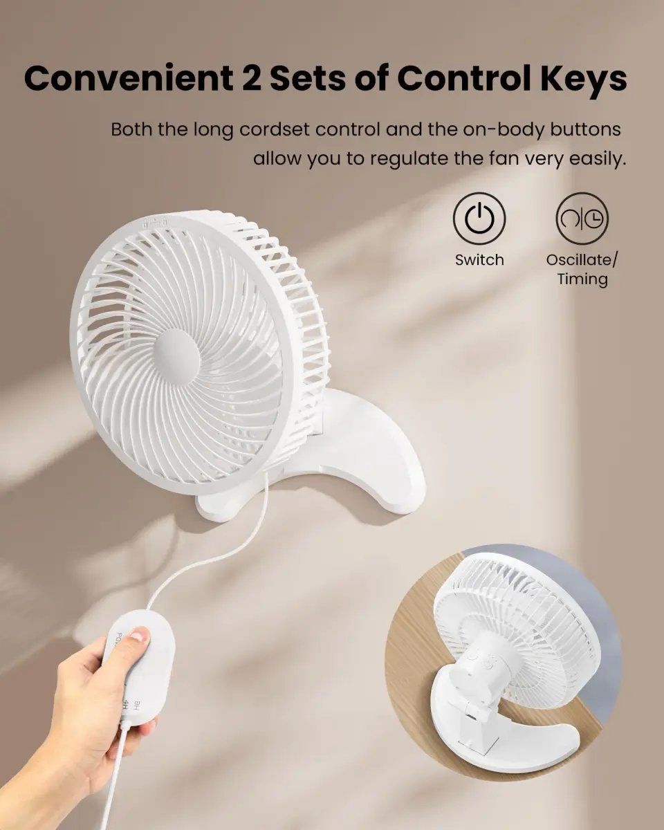 Koonie 8" Wall Mount Fan 35dB Quiet Operation | 3 Speeds, Timer, Remote Control, 10W Energy Efficient - view 6