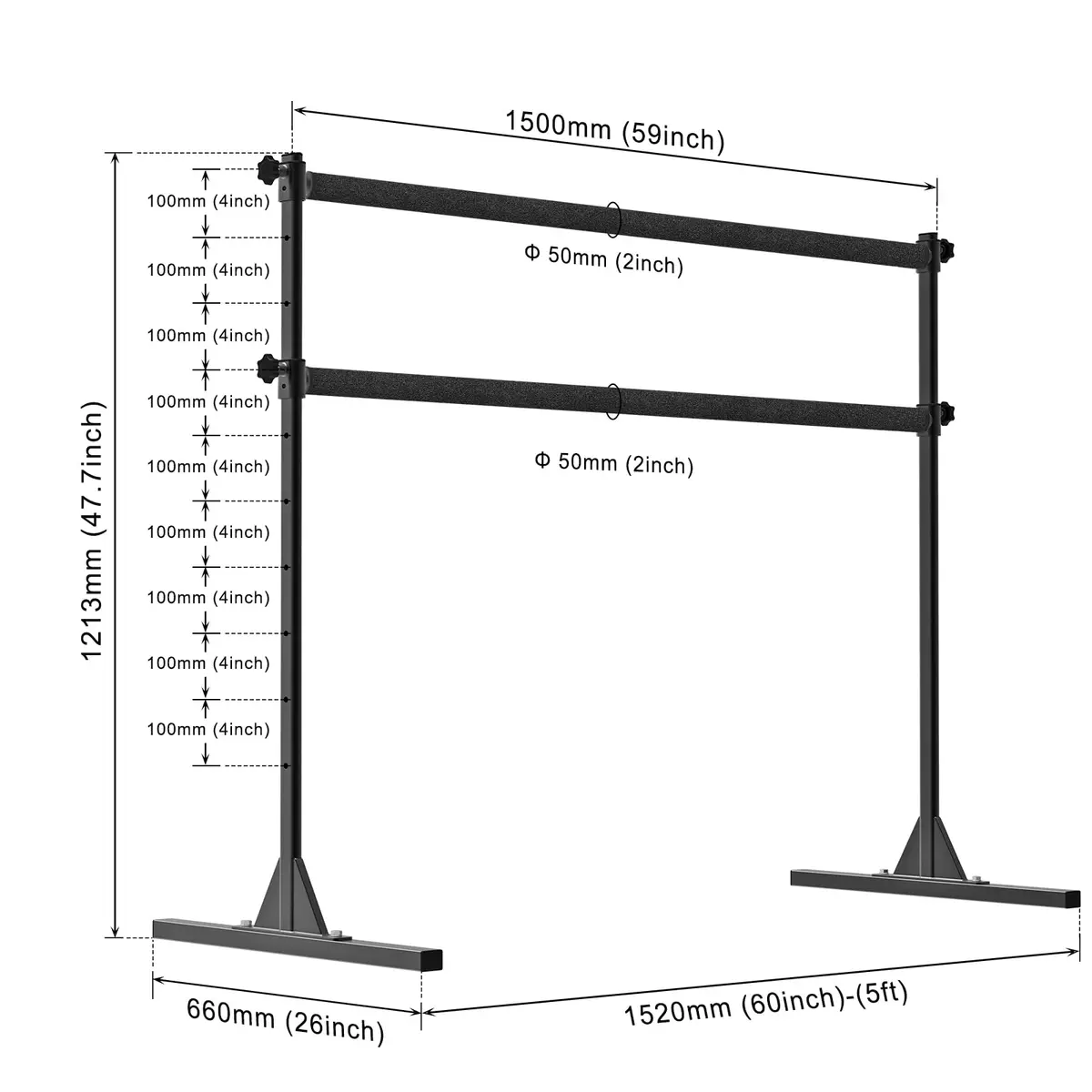 SELEWARE 5 FT Height Adjustable Ballet Barre Steel Freestanding Ballet Bar | Heavy Duty Support & Anti-Slip Design - view 6