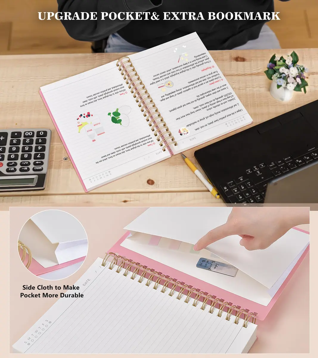 MUAHLIUB Pink Spiral Notebook Journal 360 Pages | Thick College Ruled, Water-Resistant Cover for Writing & School - view 6