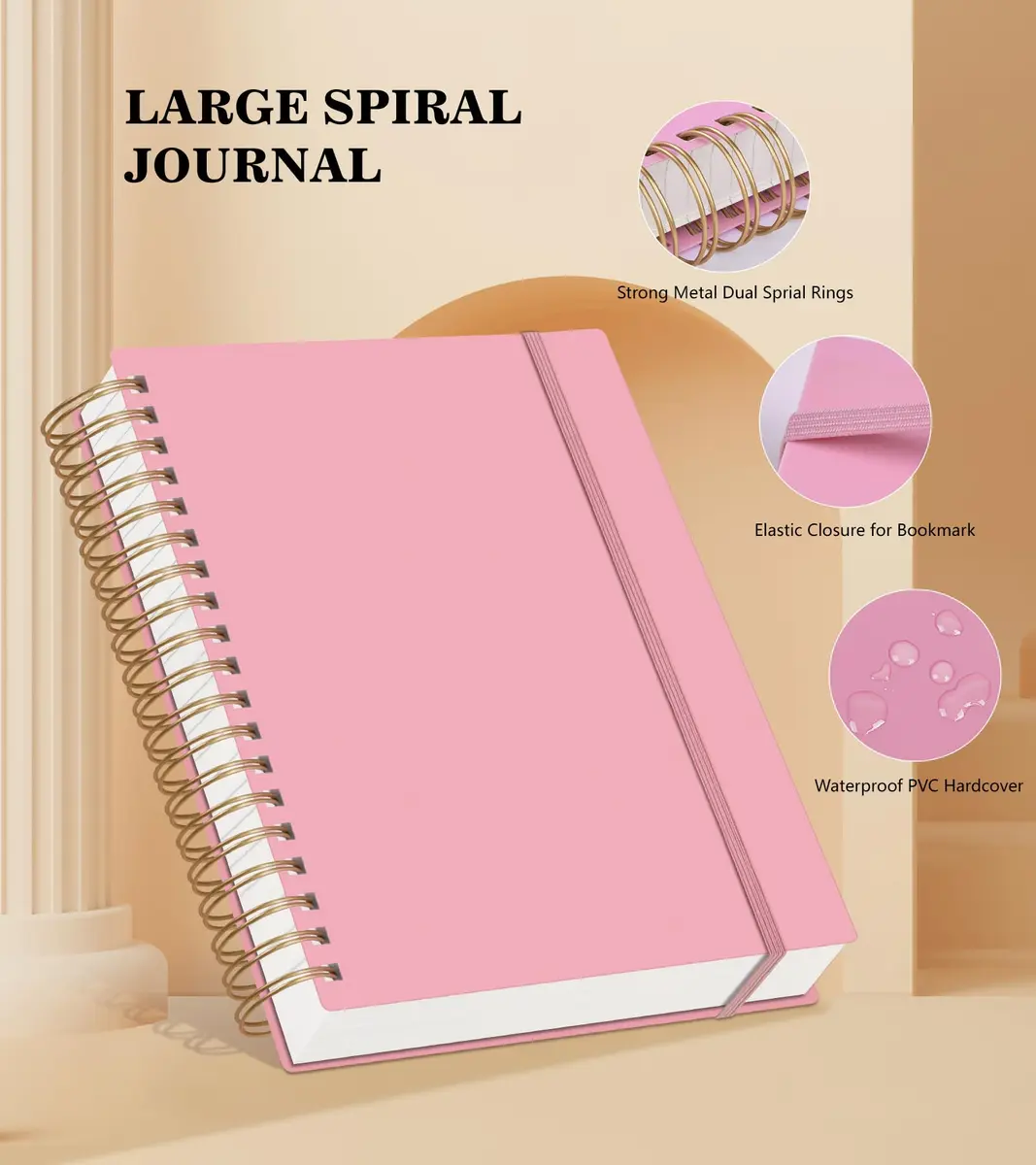 MUAHLIUB Pink Spiral Notebook Journal 360 Pages | Thick College Ruled, Water-Resistant Cover for Writing & School - view 4