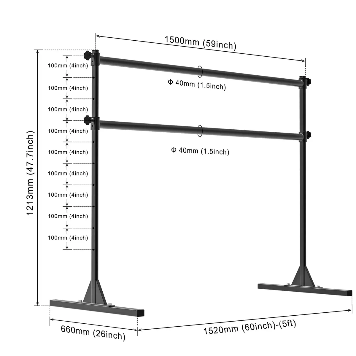 SELEWARE Height Adjustable Ballet Barre 5 FT Steel Freestanding Ballet Bar | Heavy Duty Dance Bar for Studio & Home Use - view 5