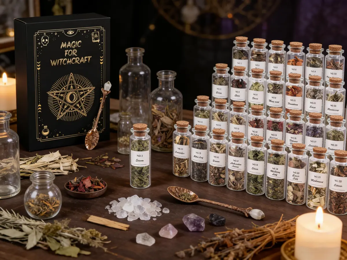 HOOMUU 45-Bottle Dried Herbs Kit for Witchcraft, Wicca Altar and Magic Spells | Natural Organic Herbs for Rituals and Spells - view 3