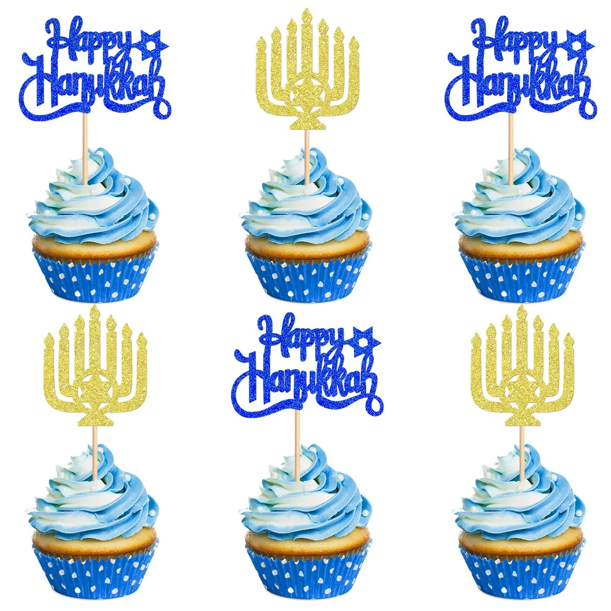 Keaziu Hanukkah Cupcake Toppers 24PCS | Festive Cake Decorations with Star of David (70-120 chars) - main product image