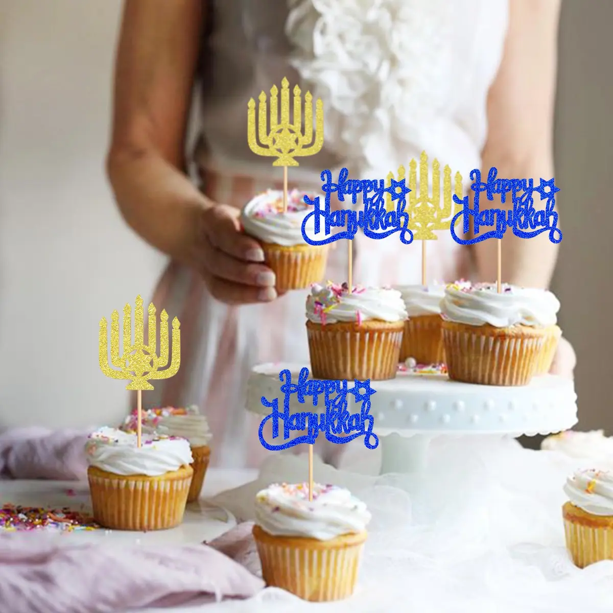Keaziu Hanukkah Cupcake Toppers 24PCS | Festive Cake Decorations with Star of David (70-120 chars) - view 3