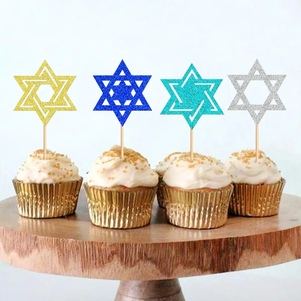 Keaziu Hanukkah Hexagram Cupcake Toppers 24 Pack | Star of David Cake Decor for Celebrations - view 4