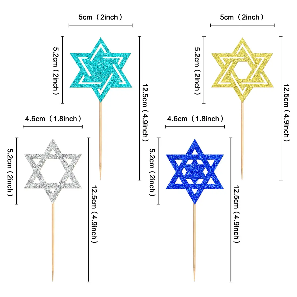 Keaziu Hanukkah Hexagram Cupcake Toppers 24 Pack | Star of David Cake Decor for Celebrations - view 6