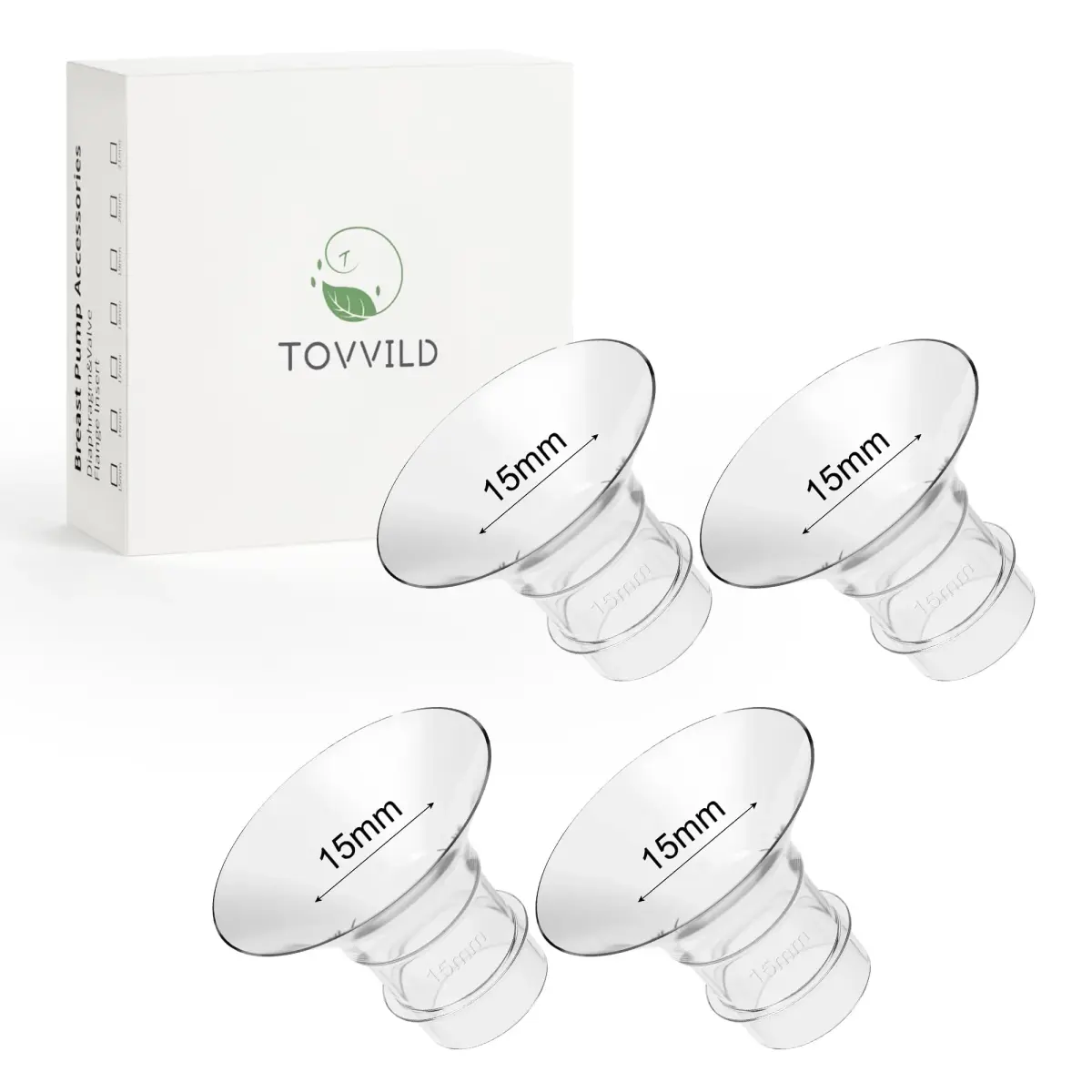 TOVVILD 15mm Flange Inserts for 24mm Flanges, 4 Pack | BPA-Free Silicone for Comfortable Pumping - main product image