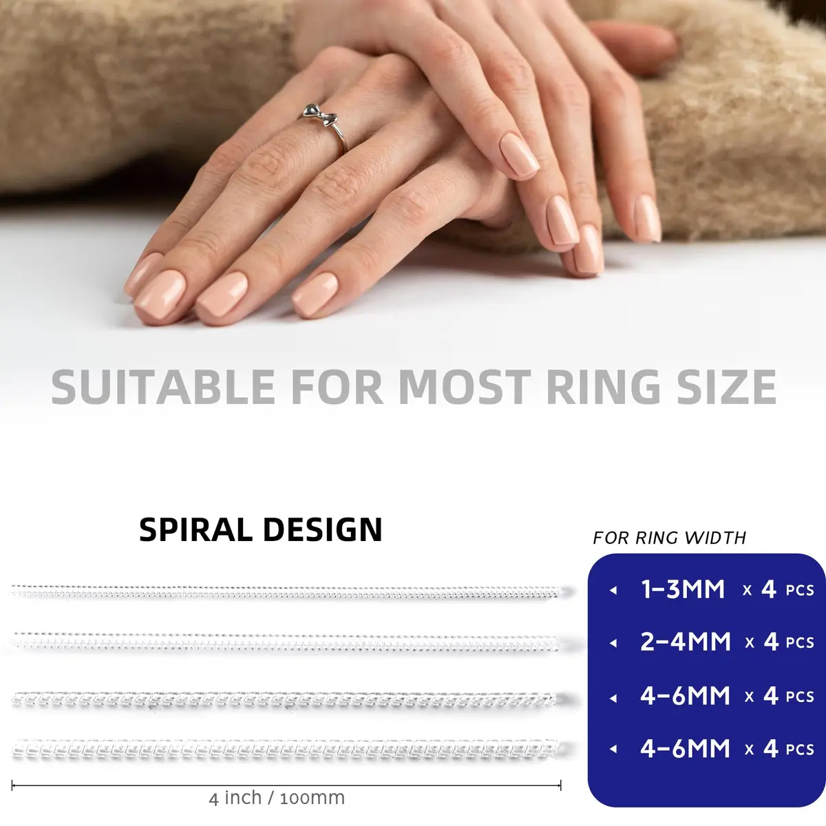 ELETIUO Ring Size Adjuster 16 Pack Invisible Silicone Guards in 4 Sizes for Loose Rings | Spiral Tighteners Resizer for Men and Women - view 5