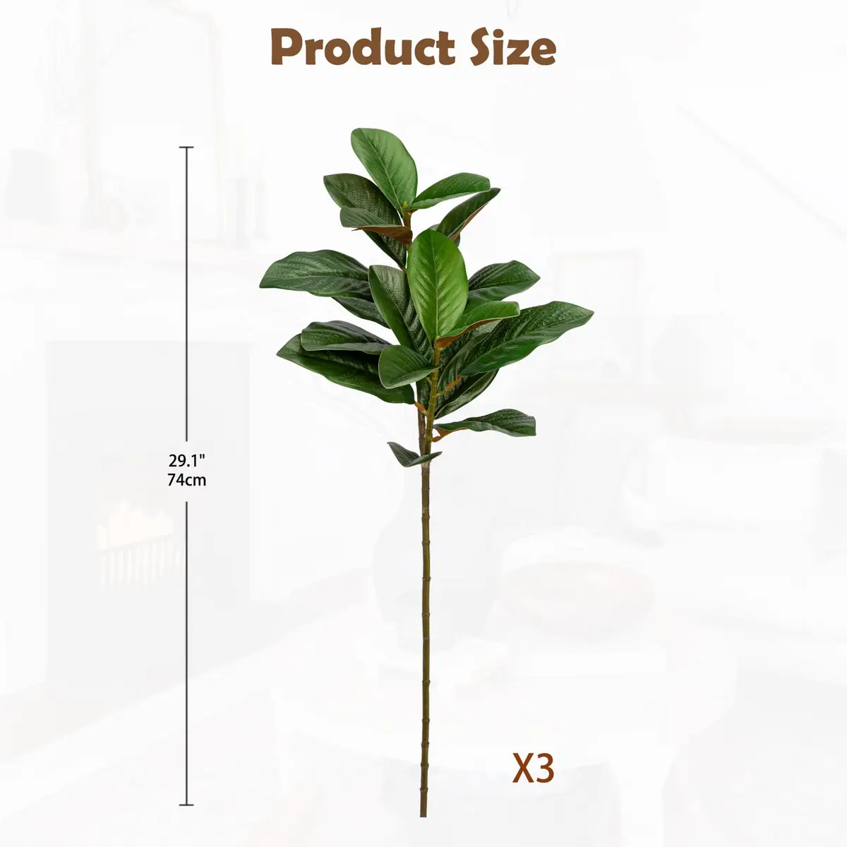 Briful Artificial Magnolia Leaves Stems 3PCS 74cm | Lifelike Greenery for Elegant Decor - view 2