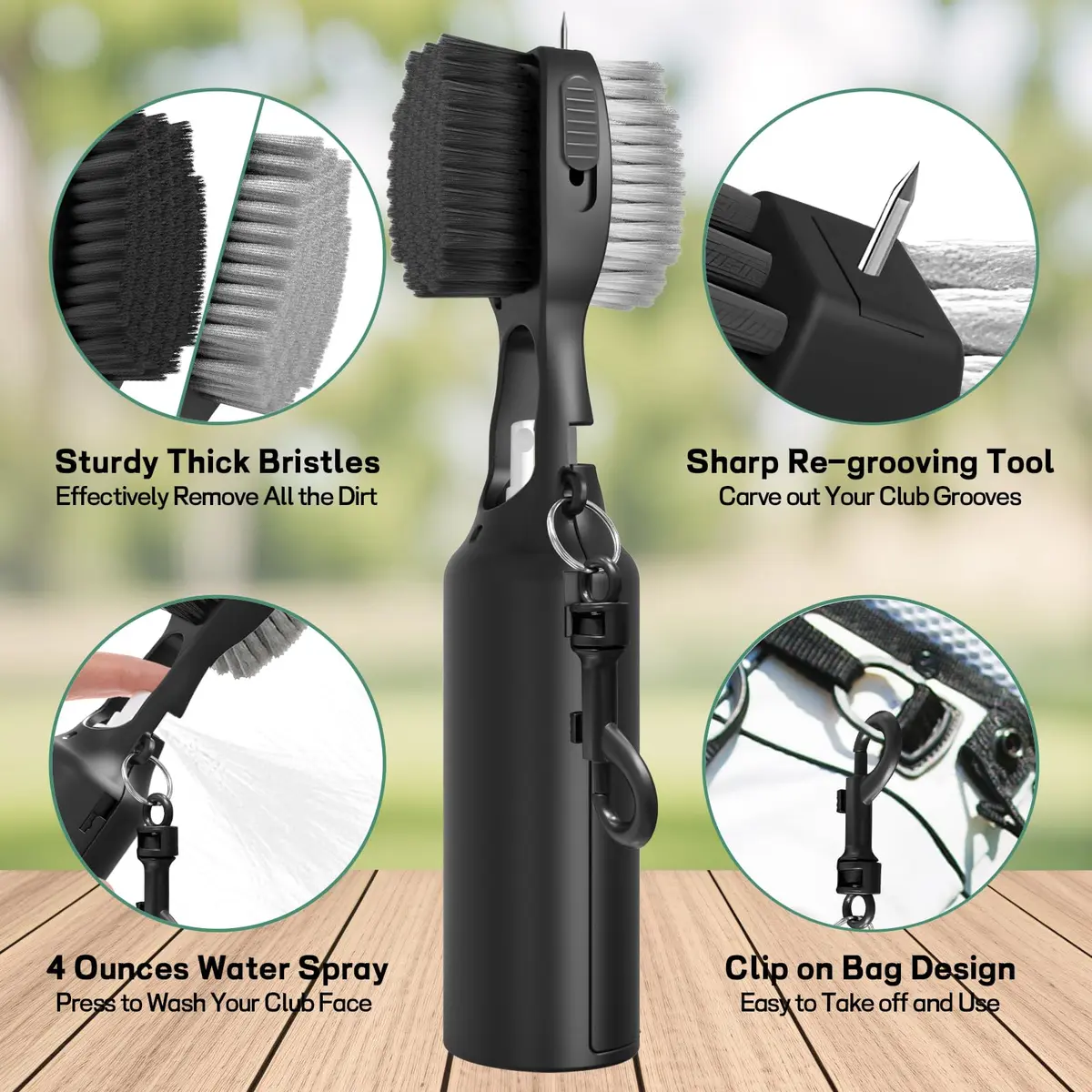THIODOON Golf Club Cleaner Brush with Water Spray & Retractable Groove Cleaner | 120ml (4 Oz) Capacity - view 2