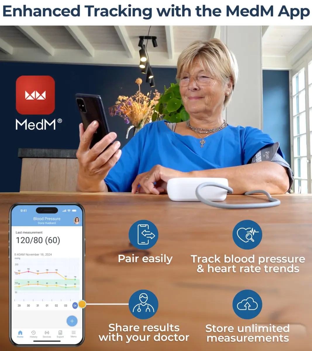 iProvèn Bluetooth Blood Pressure Monitor with App Integration & Large Backlit Display | Clinically Accurate Readings - view 3
