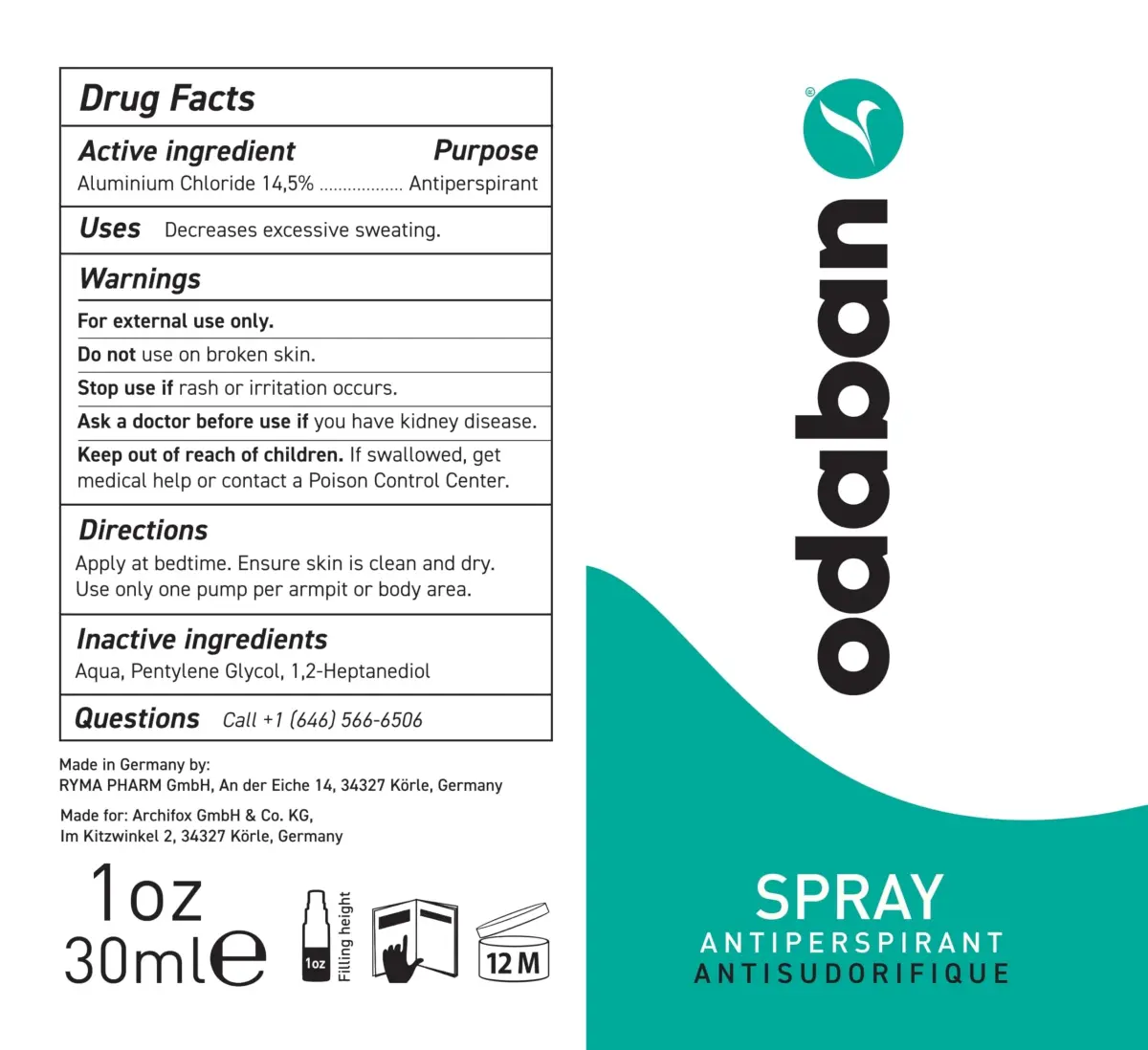 ODABAN Antiperspirant Deodorant for Excessive Sweating, Fragrance-Free Liquid 30ml (1 Fl Oz) | Clinical Strength Protection - view 5