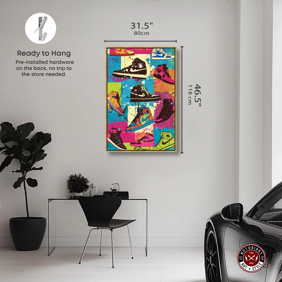 NotoriArt Wall Art Canvas 46" x 31" | Modern Graffiti Wall Decor with Gold Frame - view 4