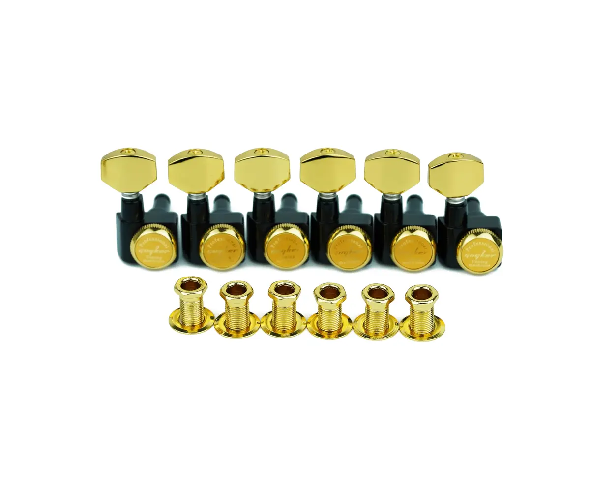 Guyker 6 In-line Guitar Locking Tuners GK434 Gold Black | Precision 1:18 Gear Ratio - main product image