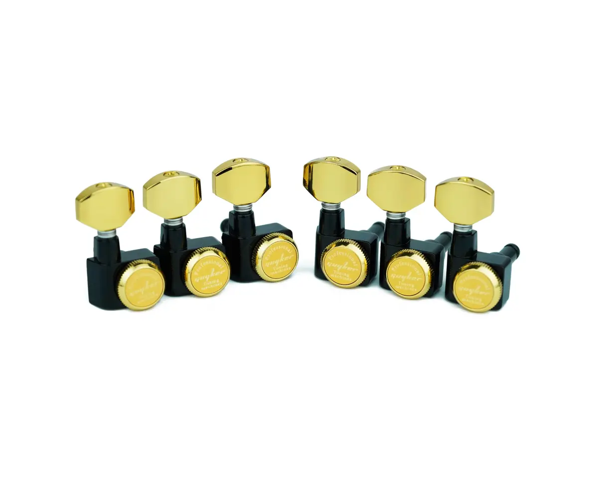 Guyker 6 In-line Guitar Locking Tuners GK434 Gold Black | Precision 1:18 Gear Ratio - view 2