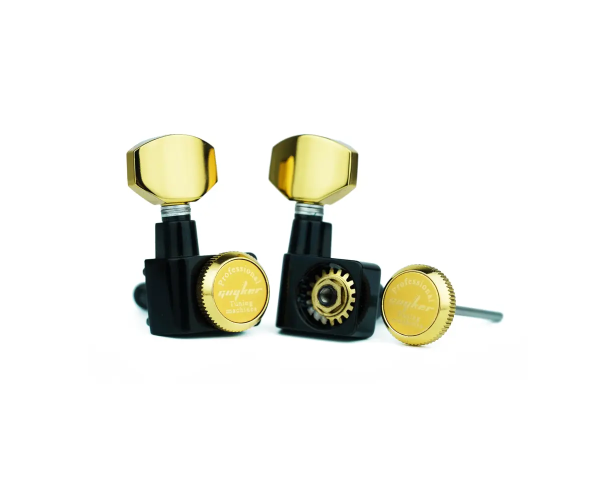 Guyker 6 In-line Guitar Locking Tuners GK434 Gold Black | Precision 1:18 Gear Ratio - view 3