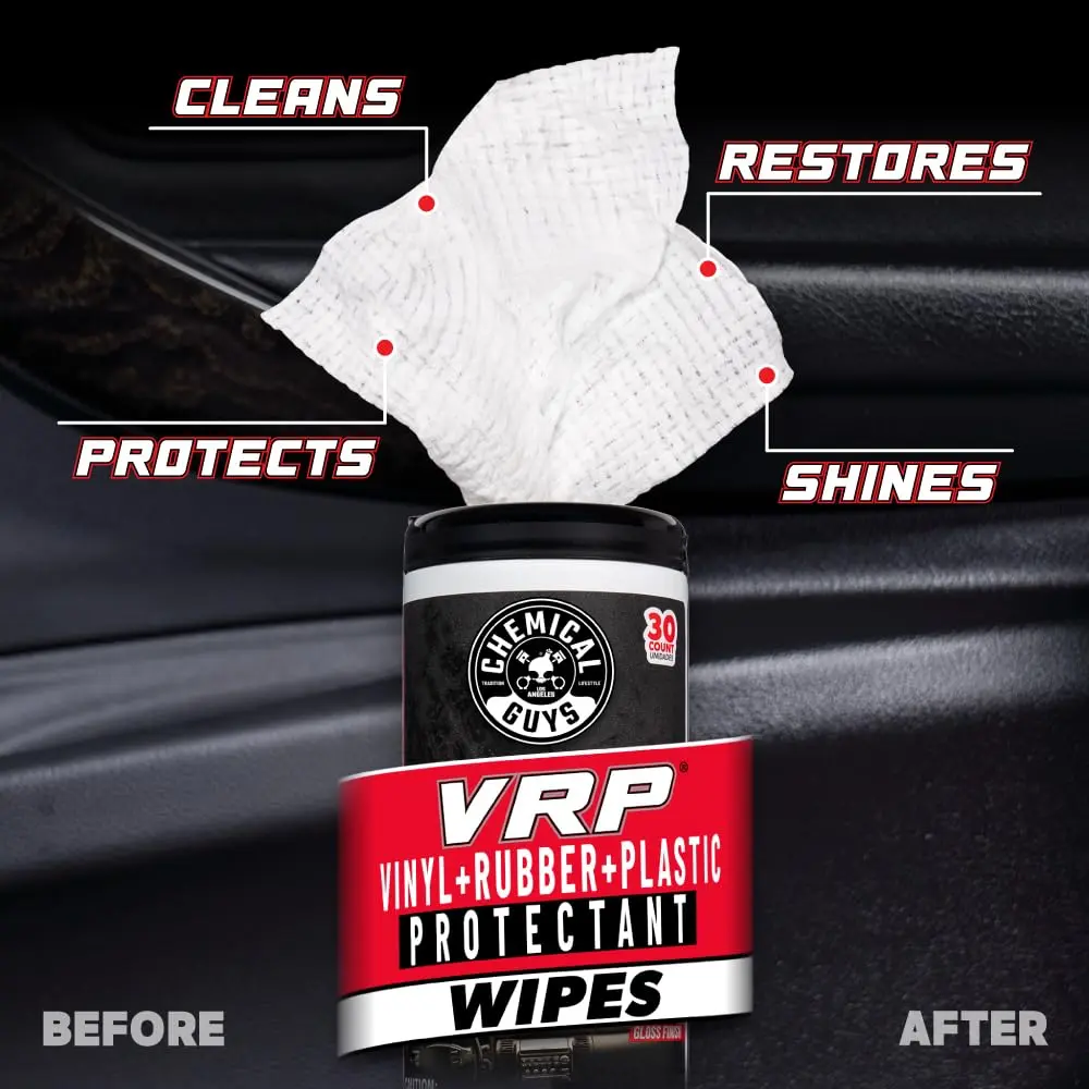 Chemical Guys VRP Vinyl Rubber Plastic Shine Wipes, 30 Count | Deep Restoration & Protection - view 2