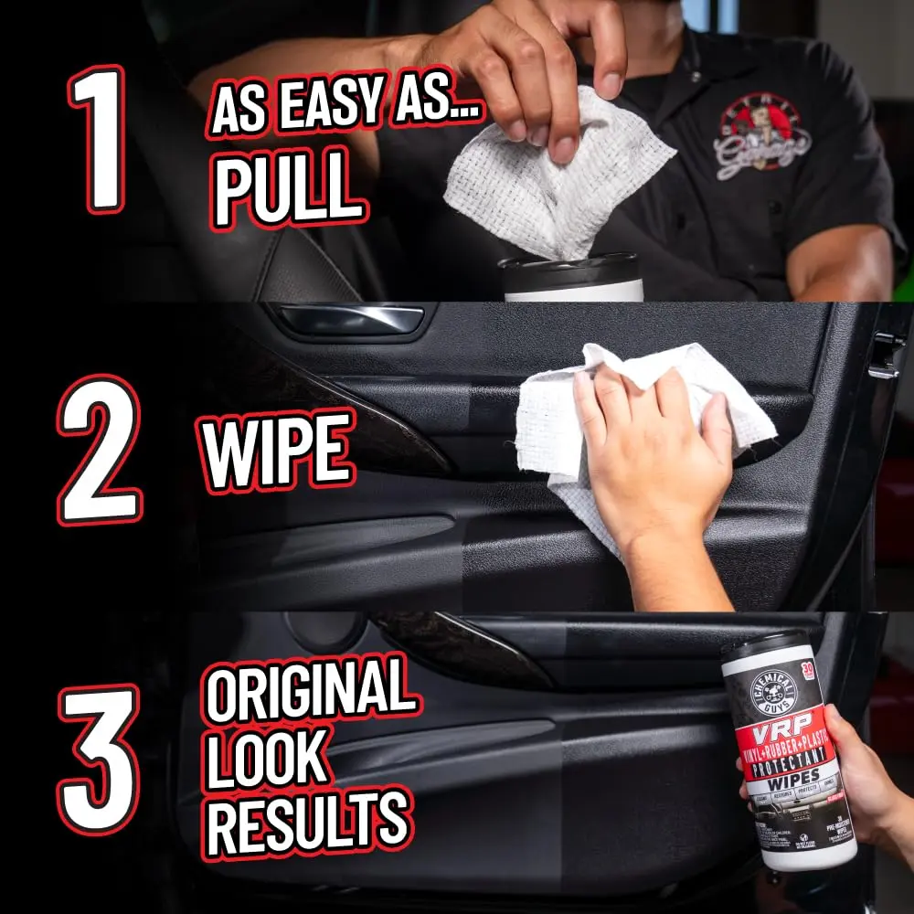 Chemical Guys VRP Vinyl Rubber Plastic Shine Wipes, 30 Count | Deep Restoration & Protection - view 3