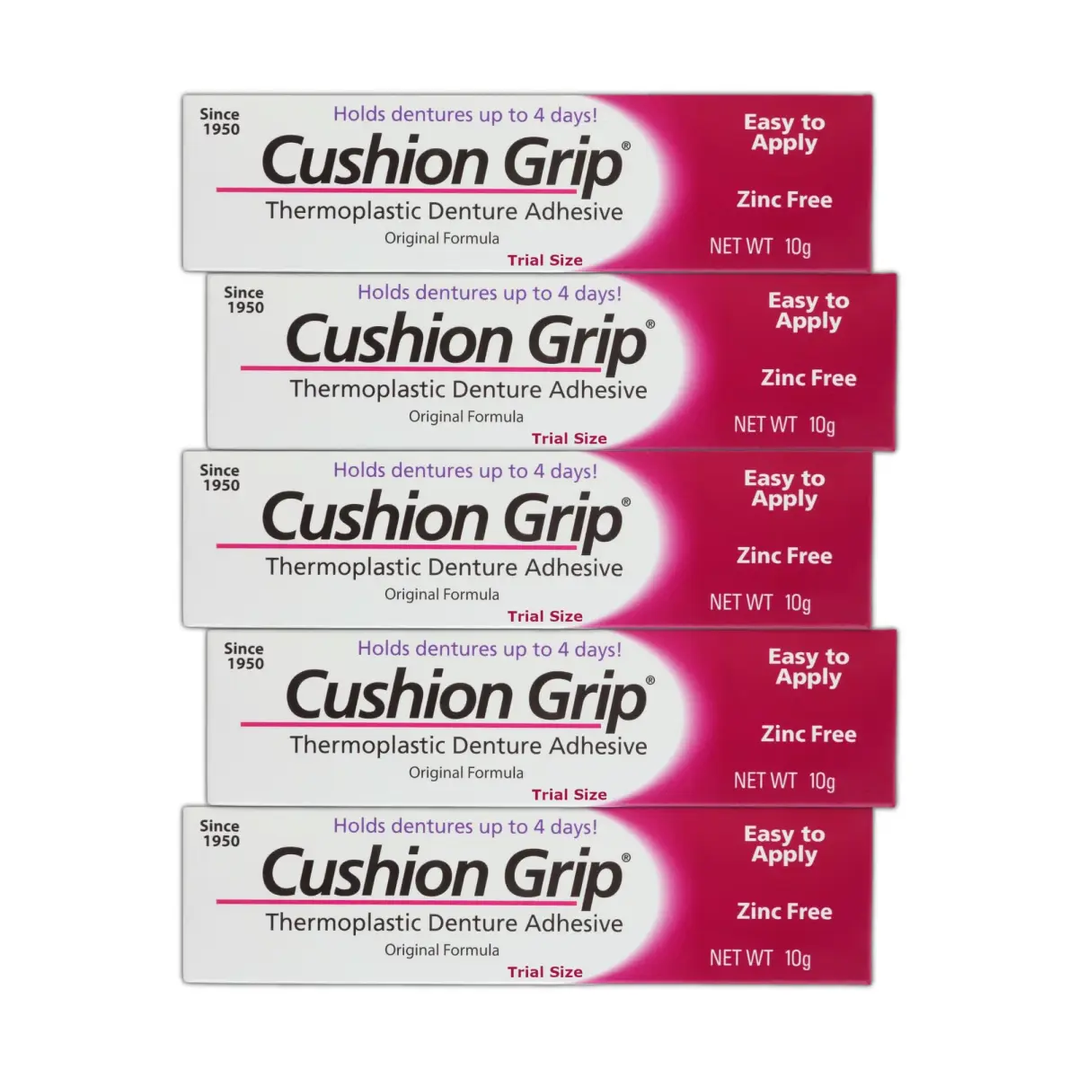 Cushion Grip Thermoplastic Denture Adhesive, 10.35ml (0.35 Fl Oz) Travel Size Pack of 5 | Refits Loose Dentures On The Go - main product image