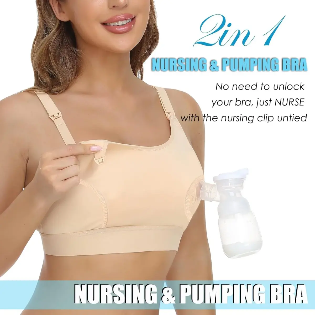 ENSDOAR Hands-Free Pumping Bra Small Beige | Soft Cotton Blend for Nursing & Pumping - view 7