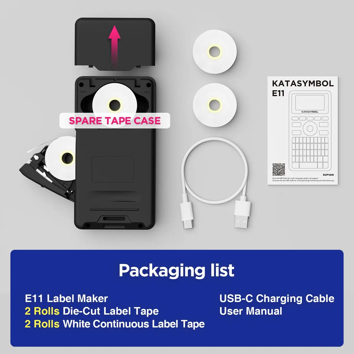 SUPVAN E11 Bluetooth Label Maker Machine with 4 Tapes & Keyboard | 14.7cm (5.8") Black - view 9