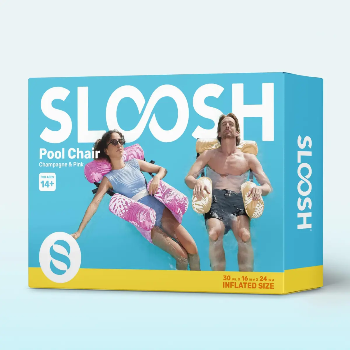 Sloosh Inflatable Pool Floats Lounge Chairs 2-Pack | Tropical Leaves-Champagne, Pink (2 Chairs) - view 9