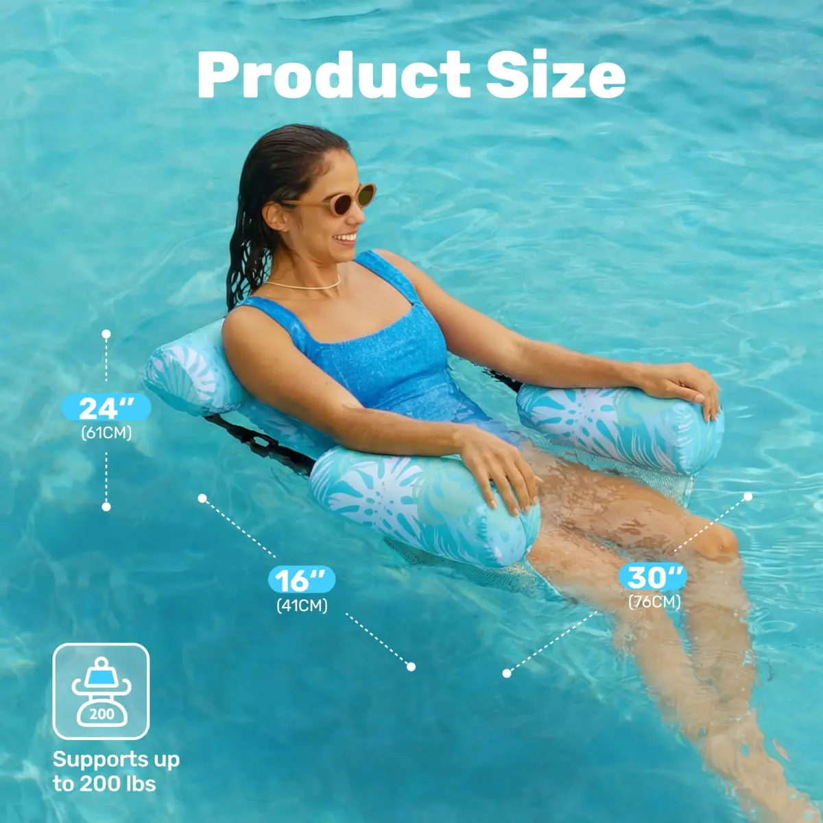 Sloosh Inflatable Pool Floats Adult Lounge Chairs 2-Pack | Tropical Leaves-Cyan, Pink (76c) - view 5