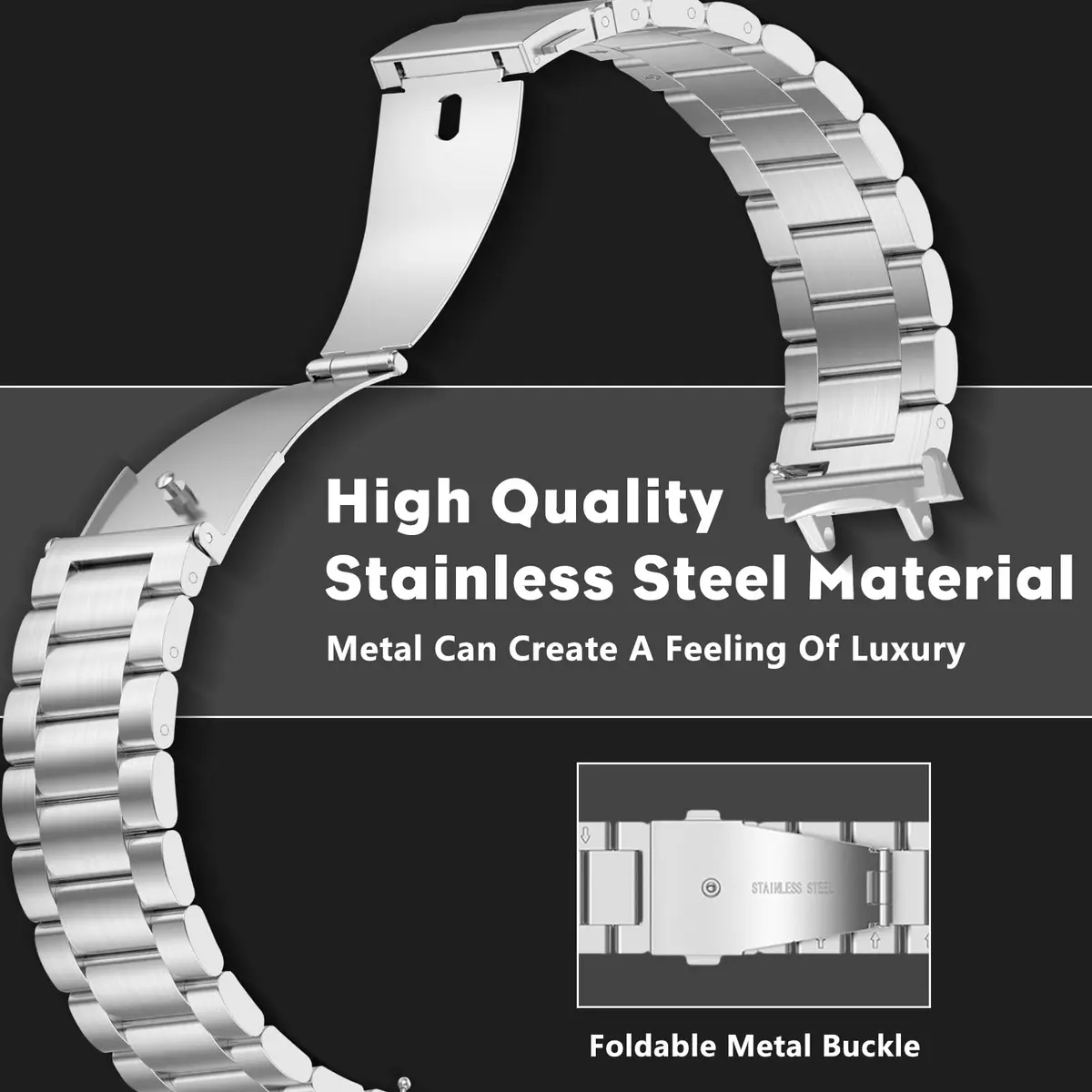 CeiLarv Metal Watch Band for Amazfit T-Rex 3 | Stainless Steel, Adjustable, Silver - view 3
