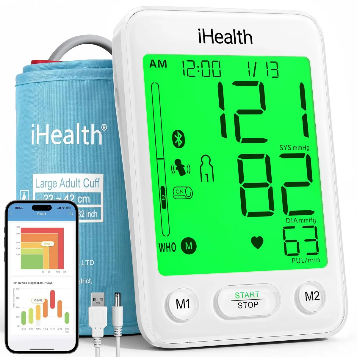 iHealth Accu Bluetooth Upper Arm Blood Pressure Monitor with Large Cuff (22-42 cm) | Clinically Accurate Home BP Monitoring - main product image