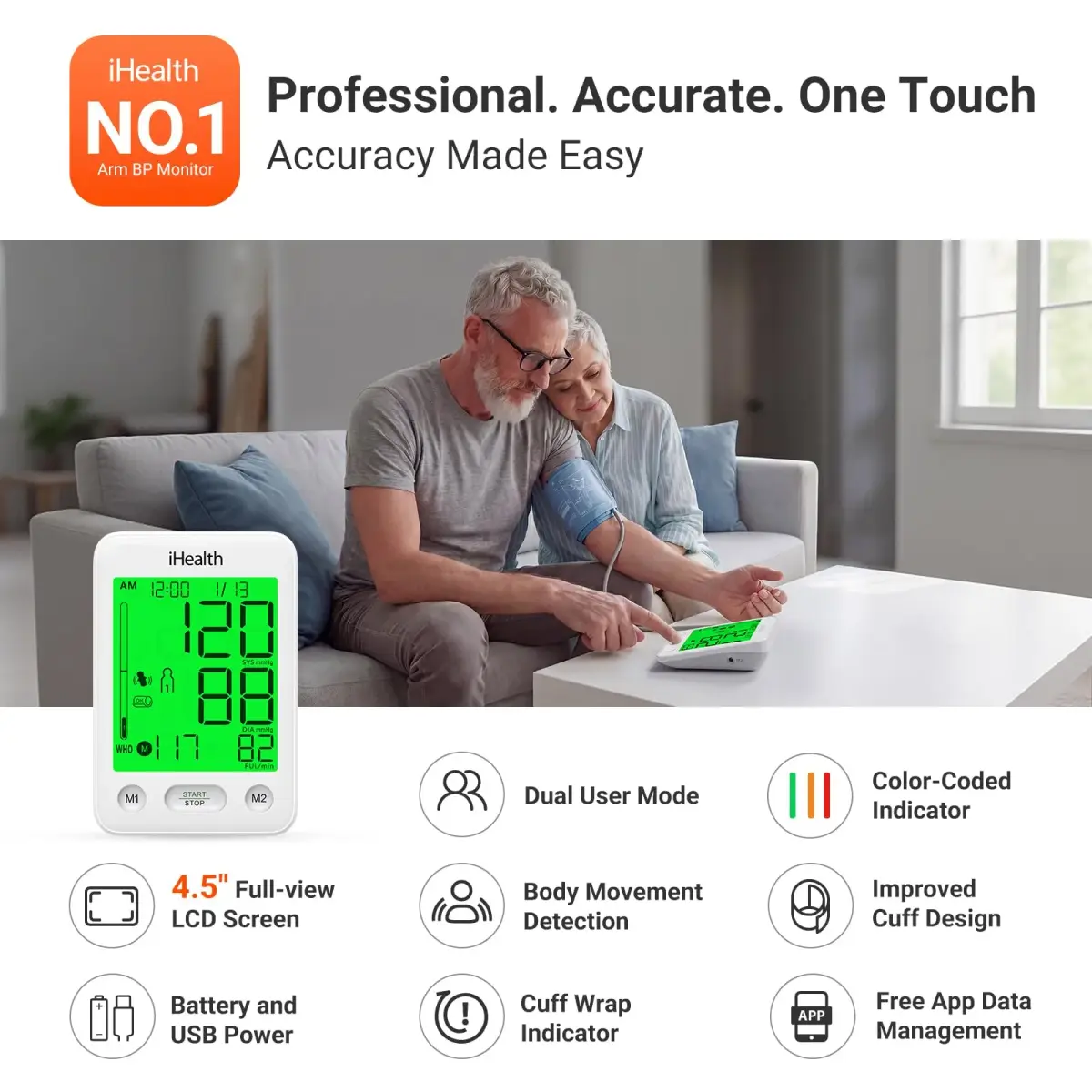 iHealth Accu Bluetooth Upper Arm Blood Pressure Monitor with Large Cuff (22-42 cm) | Clinically Accurate Home BP Monitoring - view 2