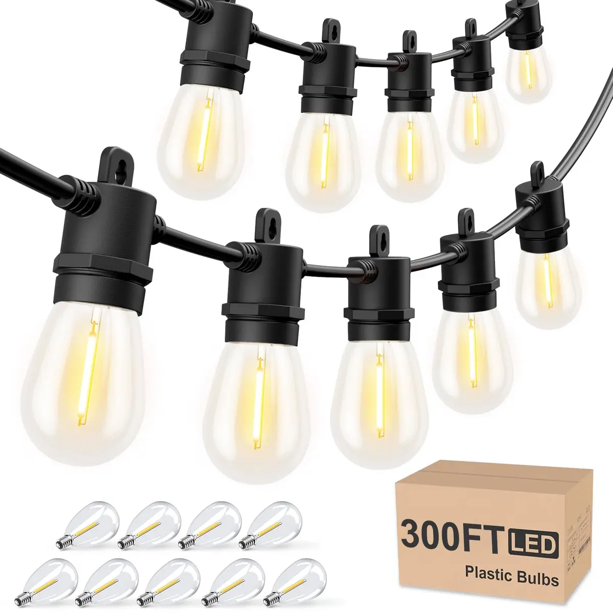 Svater 300 FT Outdoor String Lights Waterproof Waterproof IP65, 120V, 50 Lumens, Black - main product image