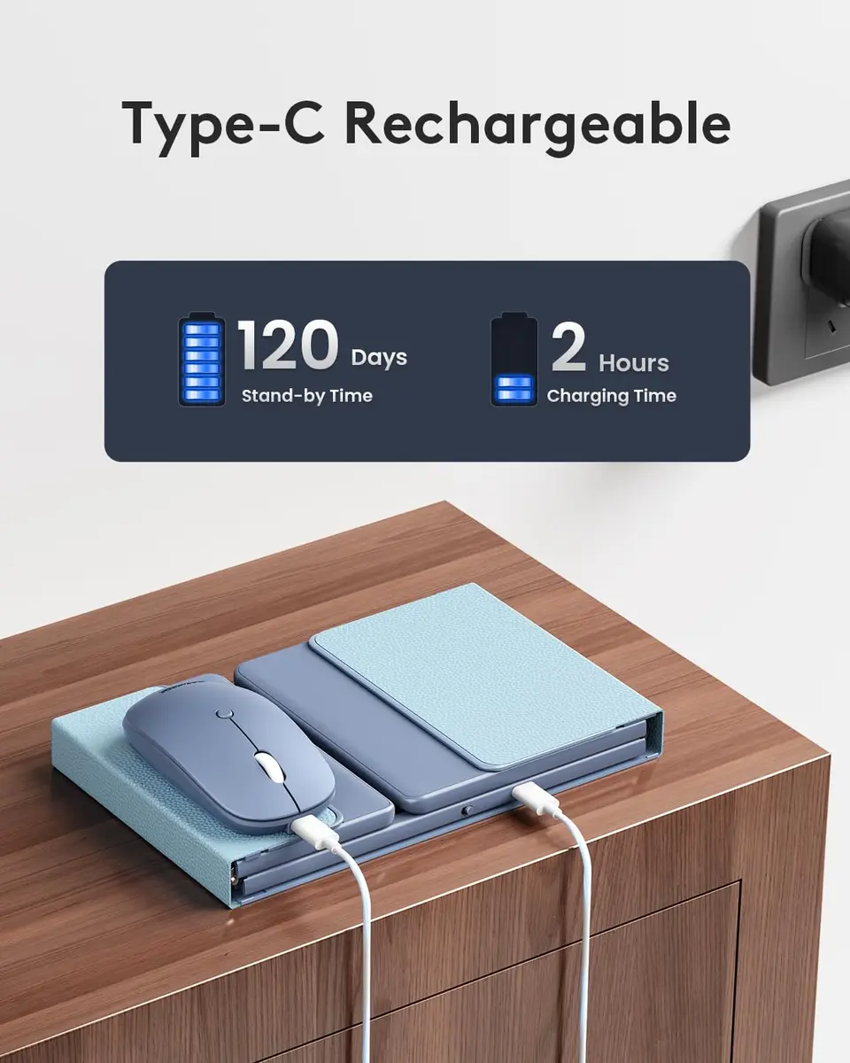 Samsers Foldable Bluetooth Keyboard and Mouse Combo - Full-Size Portable Travel Keyboard & Rechargeable Wireless Mouse for Windows Android iOS Mac OS, Young Blue - view 7