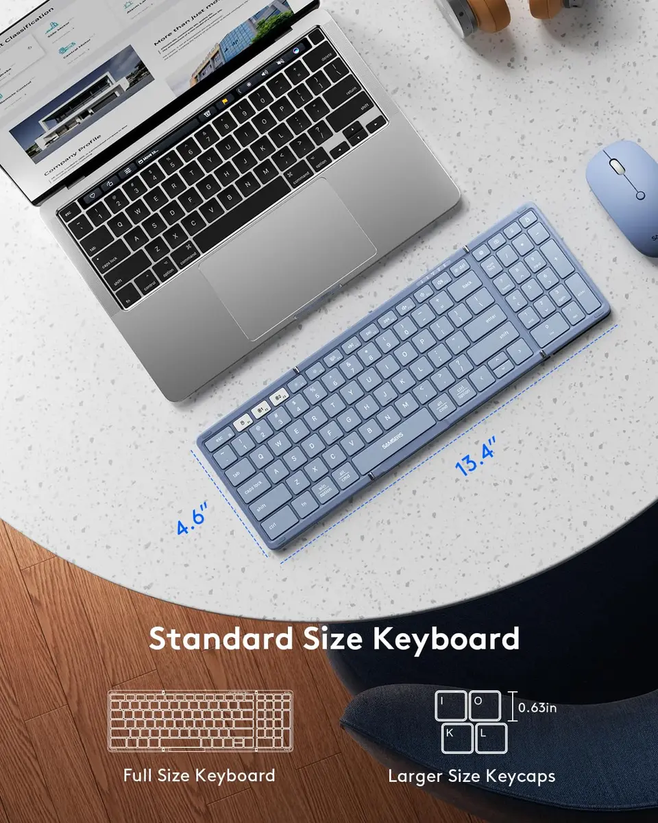 Samsers Foldable Bluetooth Keyboard and Mouse Combo - Full-Size Portable Travel Keyboard & Rechargeable Wireless Mouse for Windows Android iOS Mac OS, Young Blue - view 3