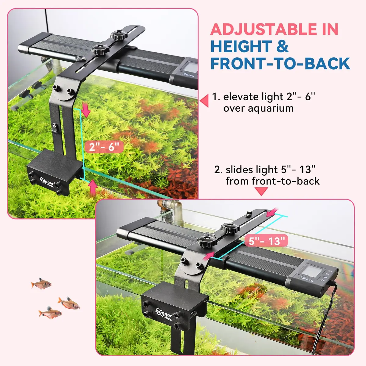 hygger Aquarium Light Riser Fits 957 978 999 918 | Adjustable Aluminum Mounting Bracket for Fish Tanks - view 4
