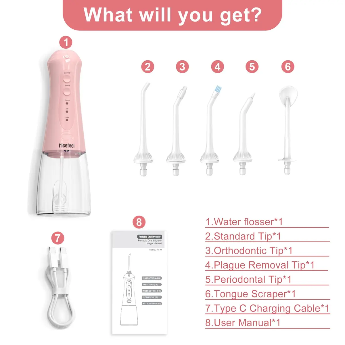 Nicefeel Water Flosser Portable Cordless 300ML | Deep Gum & Braces Care - view 8
