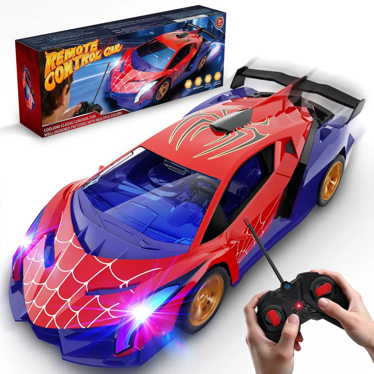 ZIROKAY Spider Remote Control Car with Multi-Color Flash Lights & Drift Action, 25.5cm (10.04 in) | Ages 3-12 - main product image