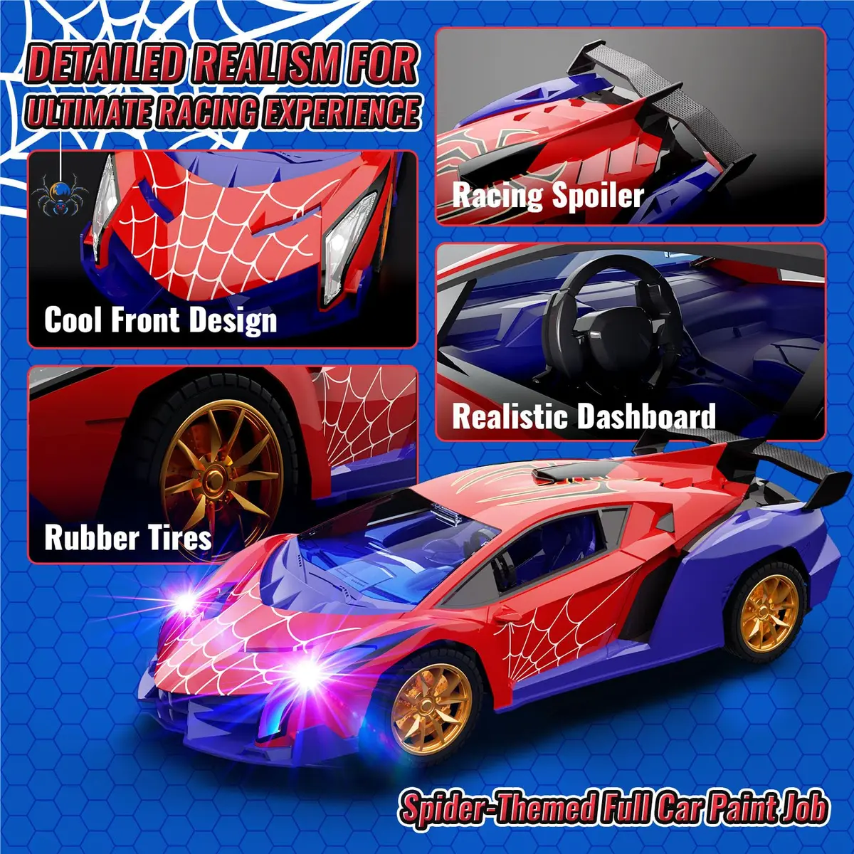 ZIROKAY Spider Remote Control Car with Multi-Color Flash Lights & Drift Action, 25.5cm (10.04 in) | Ages 3-12 - view 4