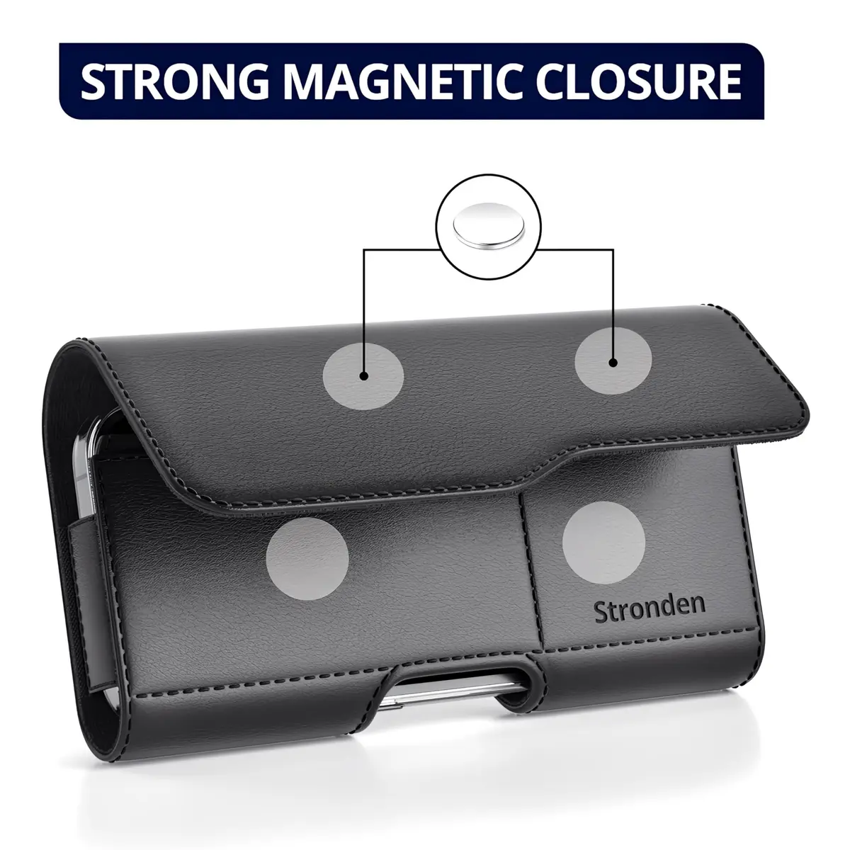 Stronden Leather Holster for iPhone 17 Pro Max, 16 Pro Max | Magnetic Closure, Card Holder, Impact-Resistant Belt Clip - view 3