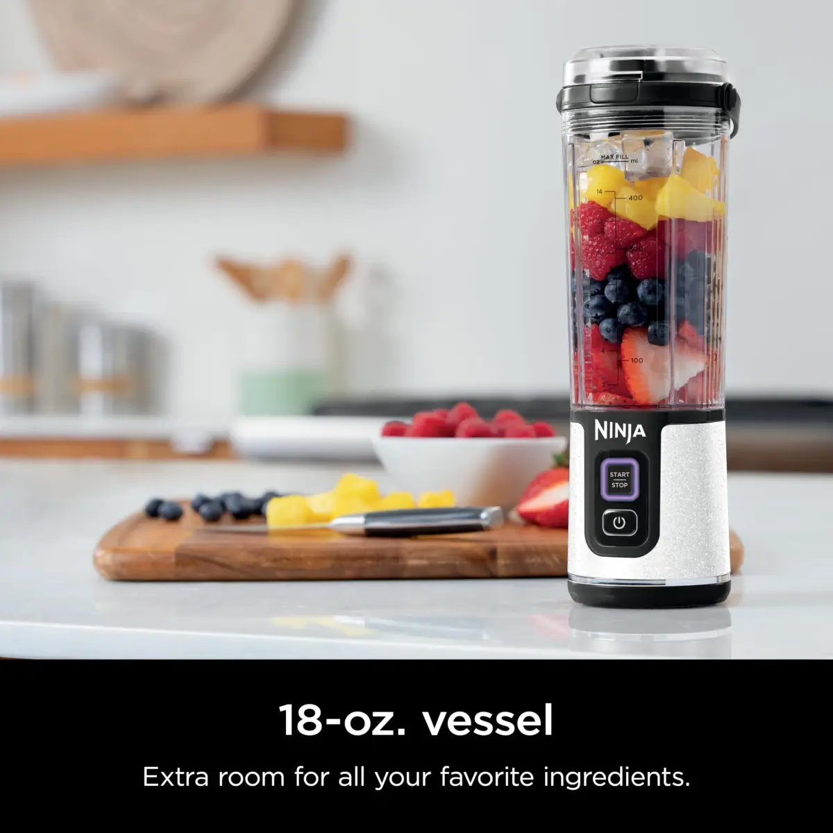 Ninja Blast Portable Blender Cordless 18oz White Glitter BC152GL | Blends Ice & Frozen Fruit Anywhere - view 2