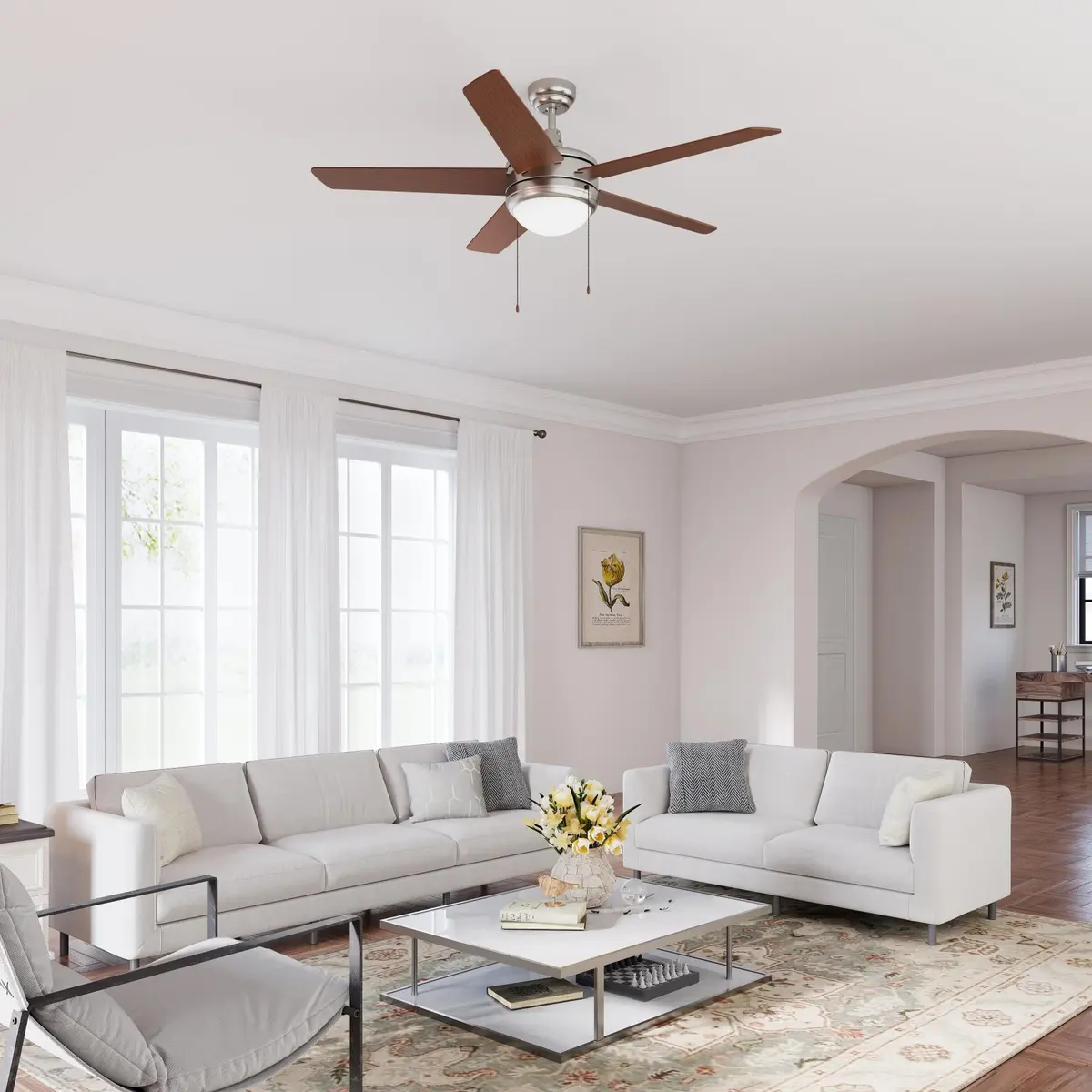 RP Lighting Eupora IV 52-Inch5 Blade Indoor Ceiling Fan Walnut | Reversible AC Motor, LED Light Kit - view 5