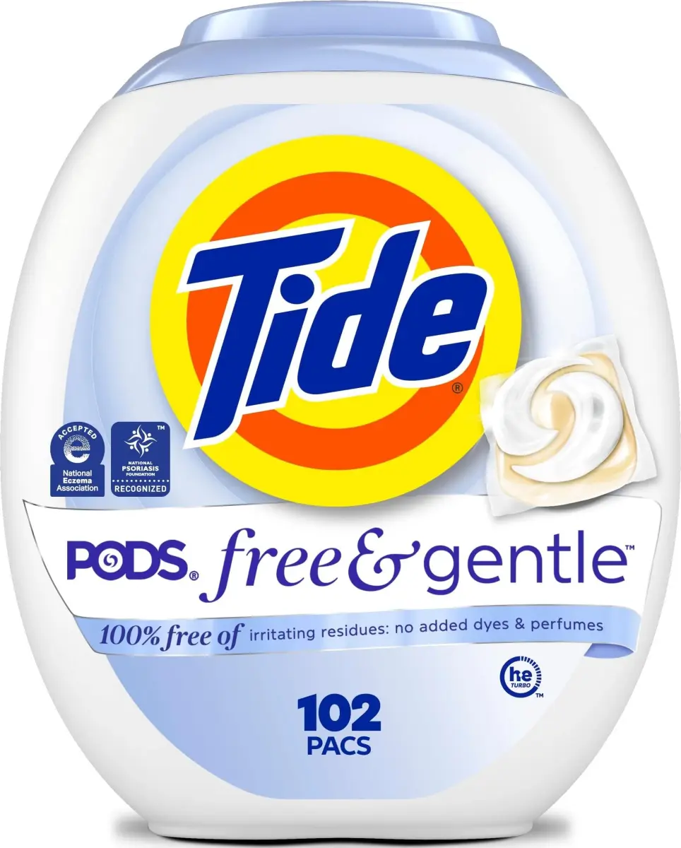 Tide PODS Free & Gentle Laundry Detergent Pacs 102 Count | Hypoallergenic & Dye-Free for Sensitive Skin - main product image