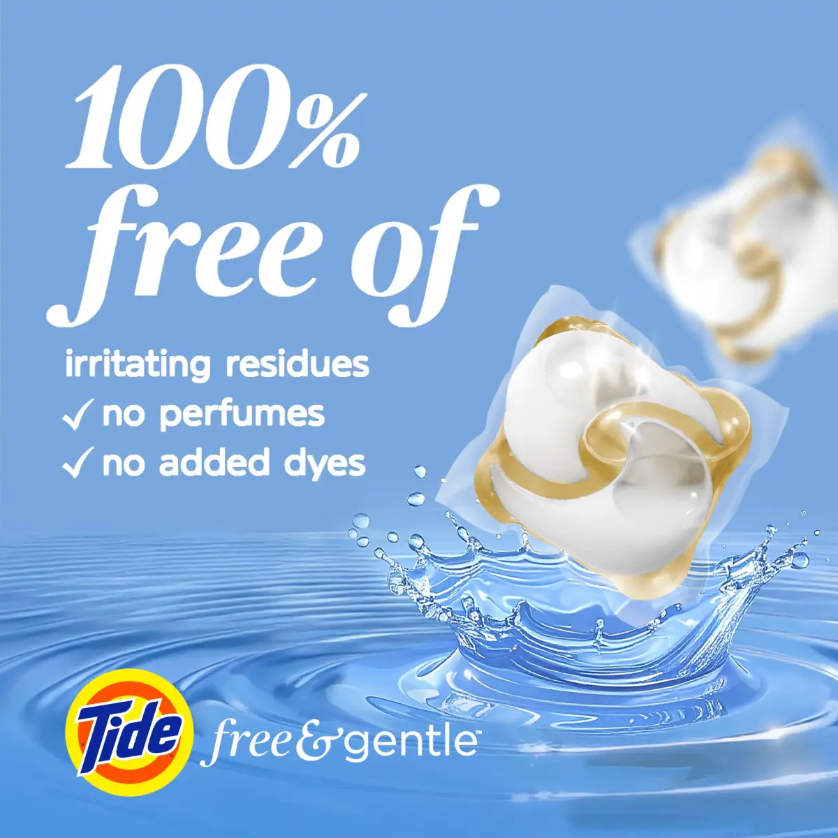 Tide PODS Free & Gentle Laundry Detergent Pacs 102 Count | Hypoallergenic & Dye-Free for Sensitive Skin - view 2