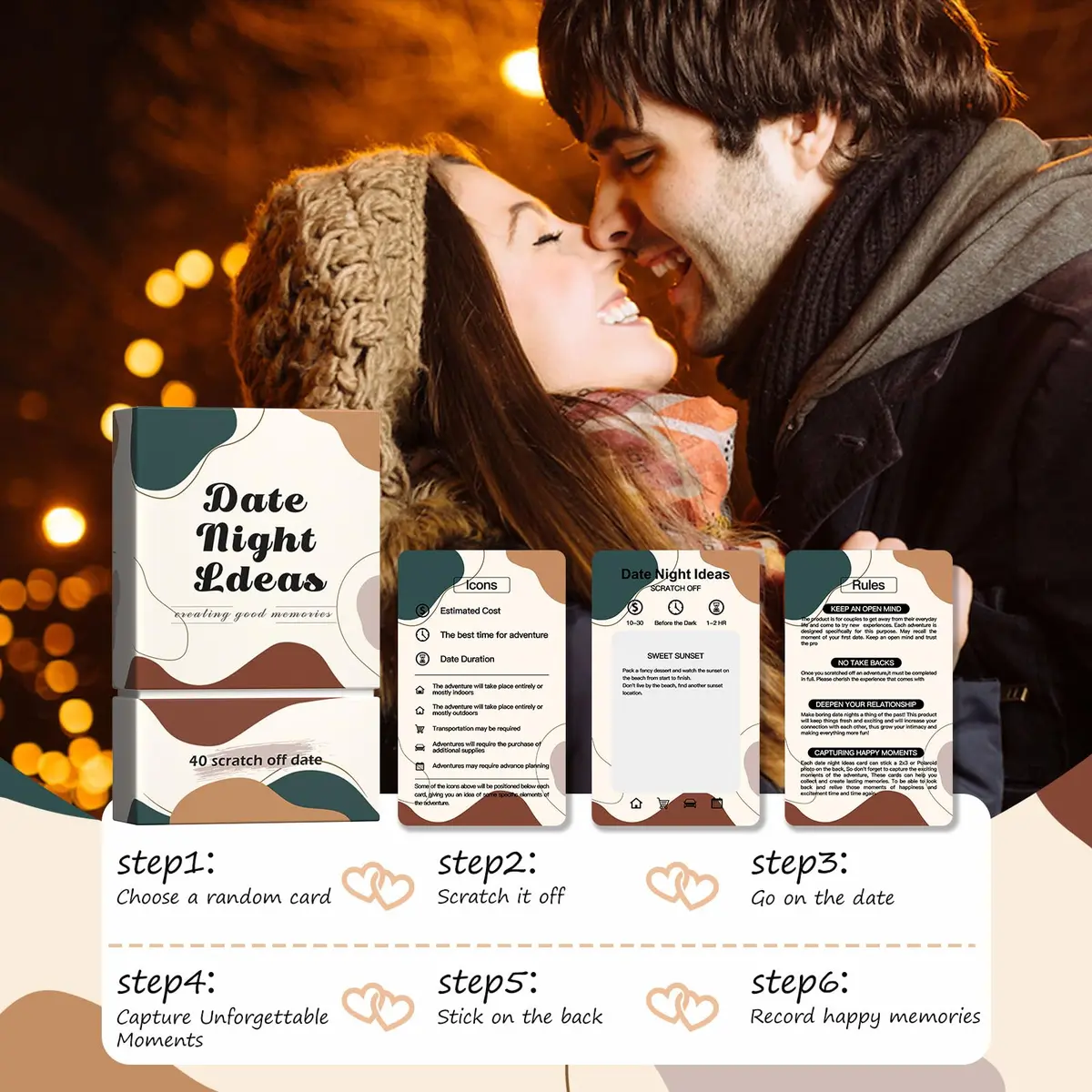 VUNCESSIN 40 Scratch Off Date Night Ideas Cards Coffee Mood | Romantic & Adventurous Couples Games Gifts - view 7