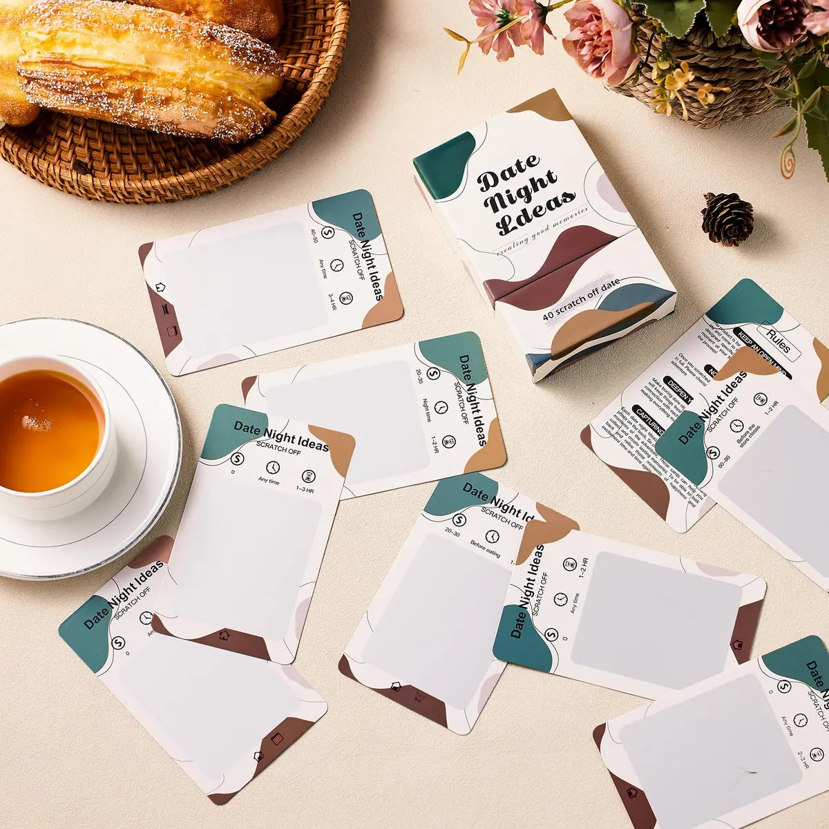 VUNCESSIN 40 Scratch Off Date Night Ideas Cards Coffee Mood | Romantic & Adventurous Couples Games Gifts - view 2