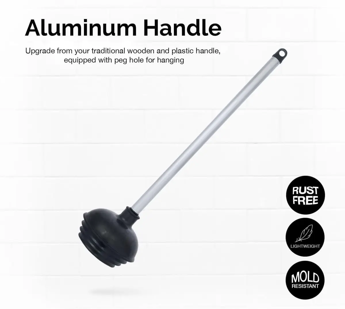 NEIKO Toilet Plungers 3 Pack Heavy Duty All-Angle Aluminum Handle | Patented Design for Tough Clogs - view 4