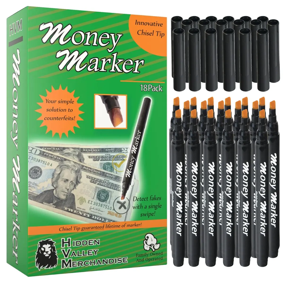 HVM Counterfeit Money Detector Pen 18 Pack | Detect Fake Bills with Special Ink - main product image