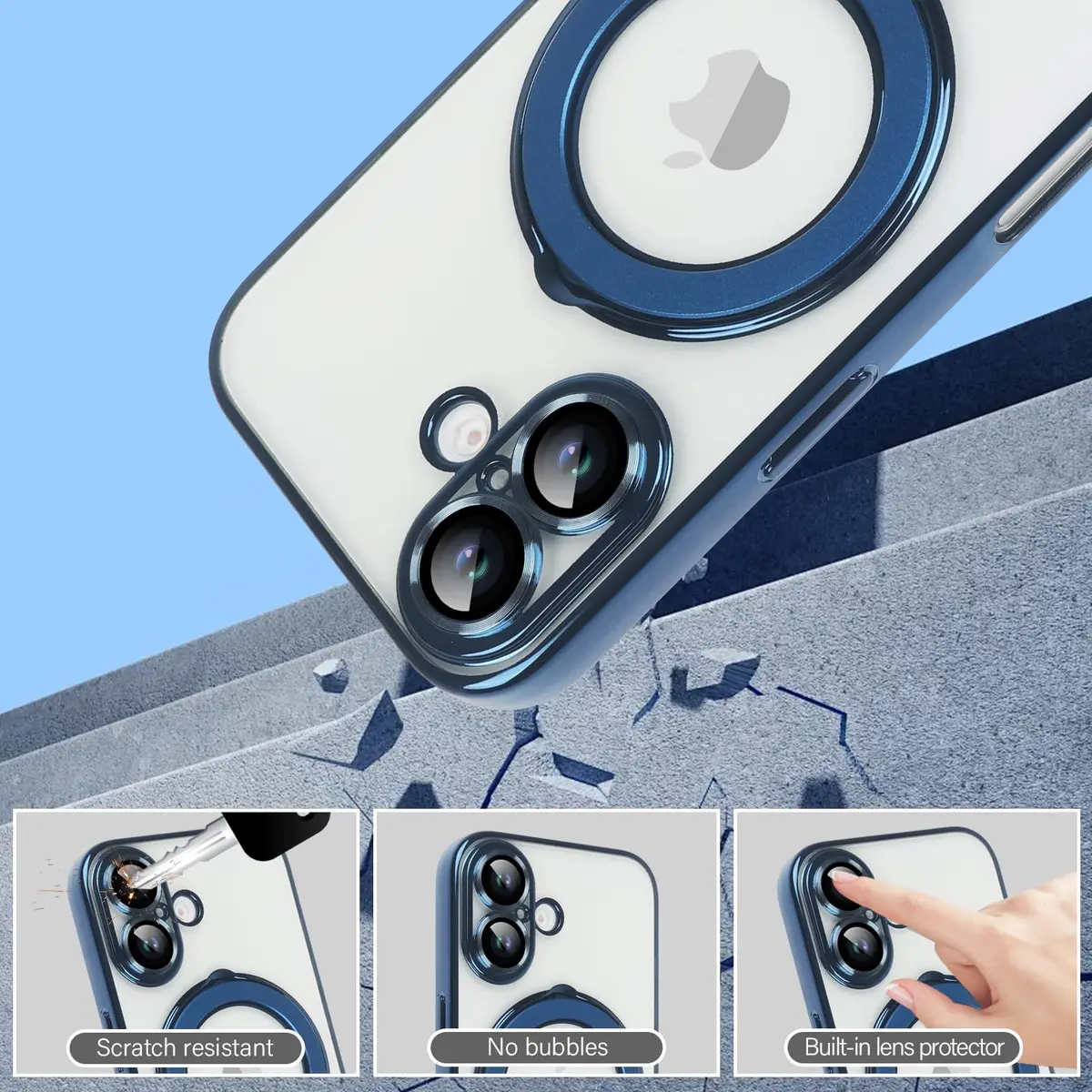 Omio Magnetic Invisible Stand Case for iPhone 16 Ultramarine | Slim Shockproof with Camera Lens Protector - view 4