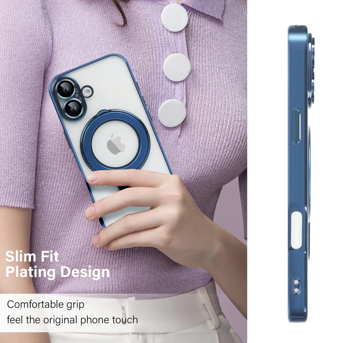 Omio Magnetic Invisible Stand Case for iPhone 16 Ultramarine | Slim Shockproof with Camera Lens Protector - view 2