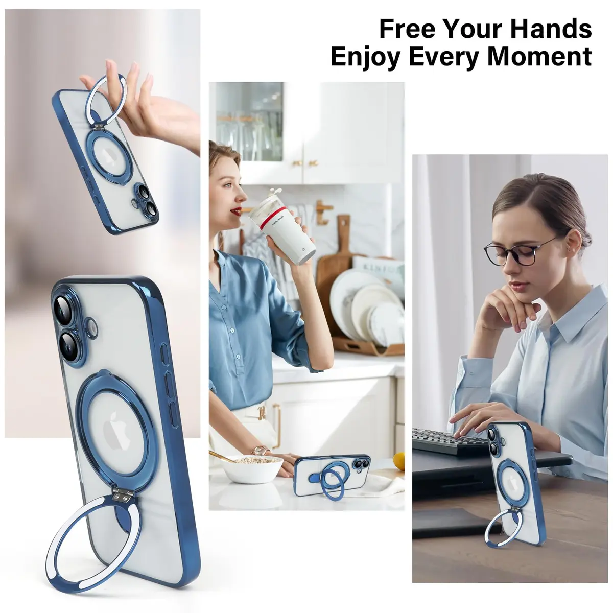 Omio Magnetic Invisible Stand Case for iPhone 16 Ultramarine | Slim Shockproof with Camera Lens Protector - view 3